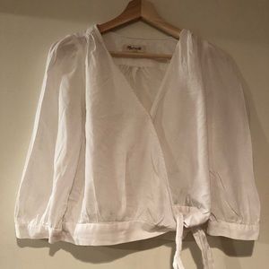 Madewell White Cotton Wrap Blouse